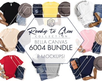 Bella Canvas 6004 T-Shirt Mockup Bundle | 8 Women’s Side Tie Flat Lay JPGs