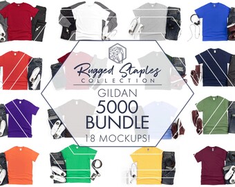 Gildan 5000 Mockup Bundle | 18 Colors | Mens T-Shirt Flat Lay | JPG