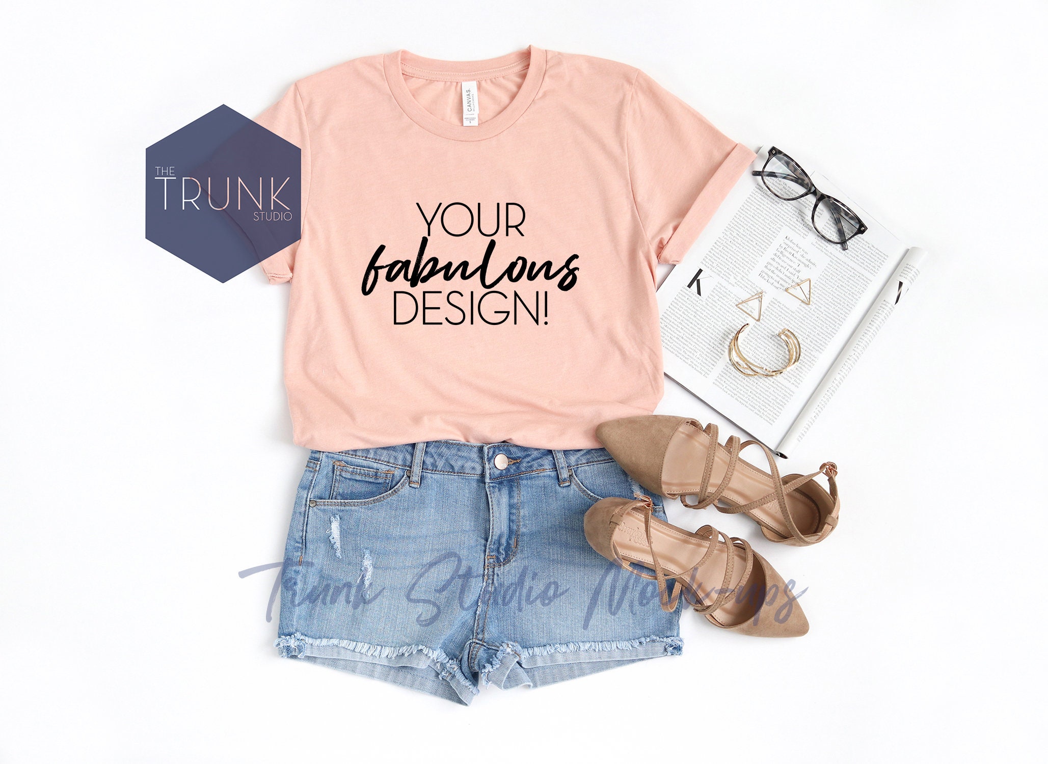 Bella Canvas 3001 Heather Peach Shirt Mock Up Womens Shirt Etsy