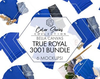 Bella Canvas 3001 True Royal Mockup Bundle | 6 Womens Mens Flat Lays | JPG