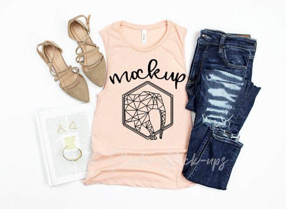 Bella Canvas 6003 Heather Peach Muscle Tank Mock Up Womens Etsy