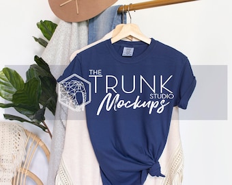 Comfort Colors 1717 True Navy T-Shirt Mockup | Women’s Side Tie Hanger Photo