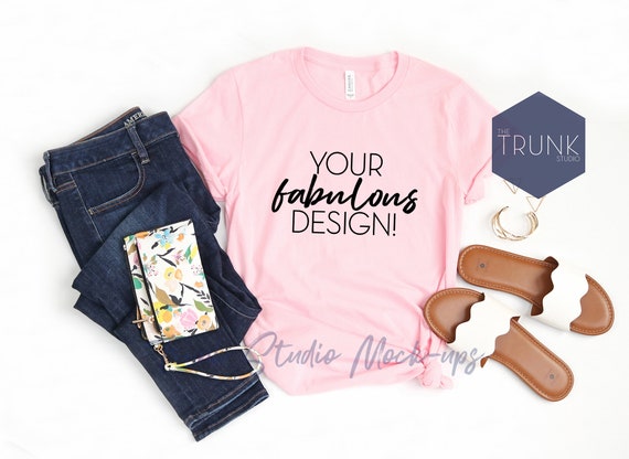 Bella Canvas 3001 Pink Shirt Mock Up Womens Shirt Mockup Etsy