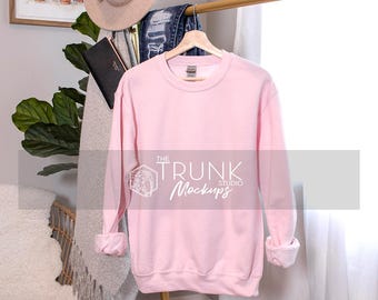 Maqueta/Foto de percha de sudadera rosa claro Gildan 18000