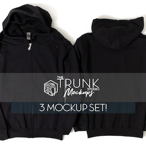 Gildan 18600 Black Zip Hoodie Mockup Set | Front & Back Flat Lay