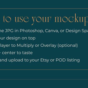 The image is a step-by-step guide on how to use a mockup, with a list of instructions and a visual of a sweater hanging on a hanger.
