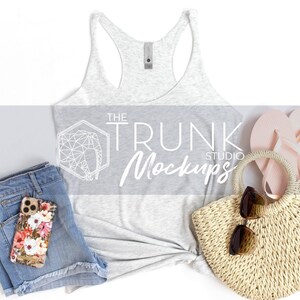 Next Level 6733 Heather White Mockup | Women’s Tank Only Flat Lay image 1