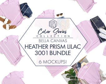 Bella Canvas 3001 Heather Prism Lilac Mockup Bundle | 6 Women’s & Men’s Flat Lays
