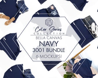 Bella Canvas 3001 Navy Mockup Bundle | 6-Pack Women's & Men's Flat Lays