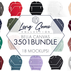 Bella Canvas 3501 Mockup Bundle | 18 Long Sleeve-Only Flat Lays
