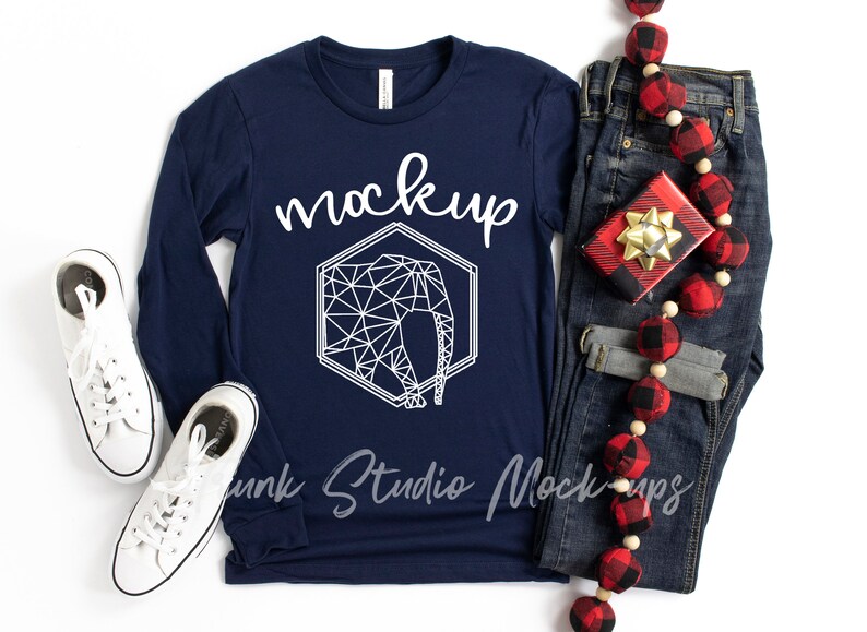 Download 3501 Navy Christmas Long Sleeve Mock Up Navy Shirt Mockup ...