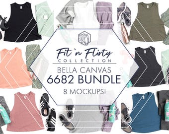 Bella Canvas 6682 Mockup Bundle | 8 Women’s Workout Crop Tank Flat Lays