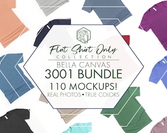 Bella Canvas 3001 Mockup Bundle | 110 Shirt-Only Flat Lay