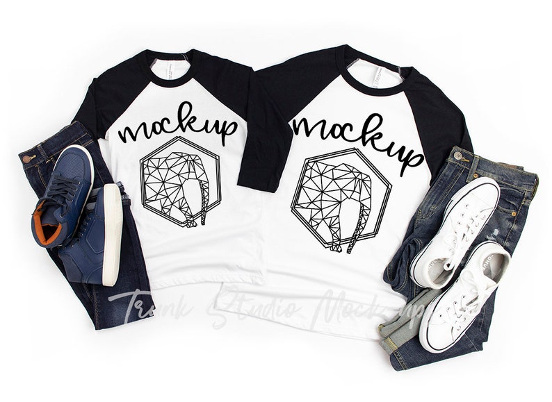 Download 3200 Bella Canvas WHITE BLACK Mock Up 3200y Raglan Shirt ...