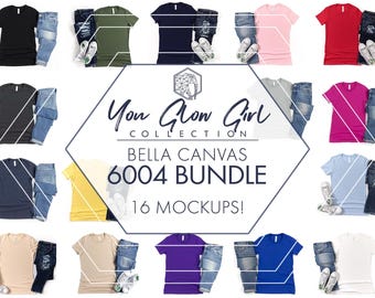 Bella Canvas 6004 Mockup Bundle | 16 Women’s T-Shirt Flat Lay JPGs