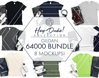 Gildan 64000 Mockup Bundle | 8 Mens T-Shirt Flat Lays | JPG