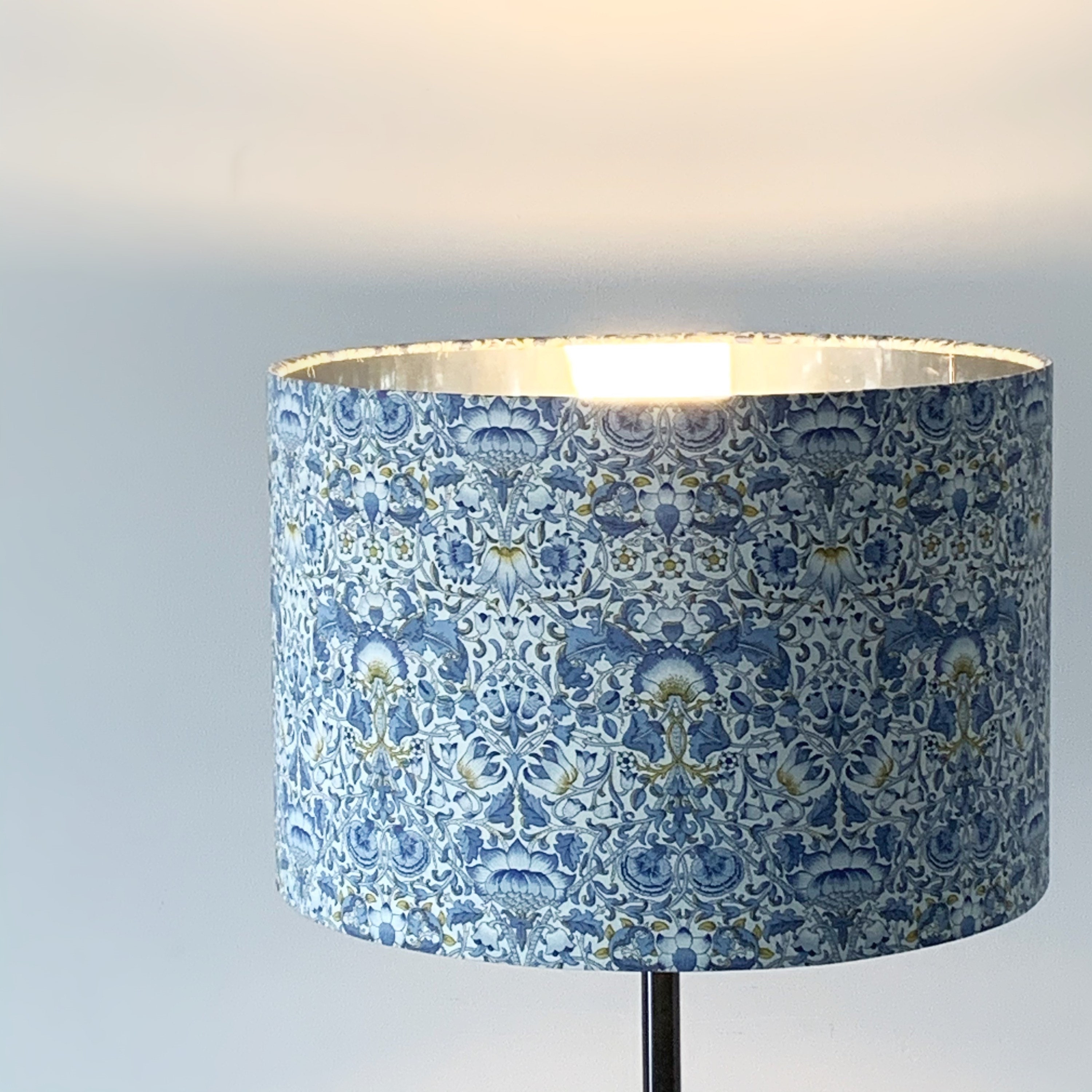 Lampshade Drum Lampshade in Blue Floral Fabric with Metallic Etsy