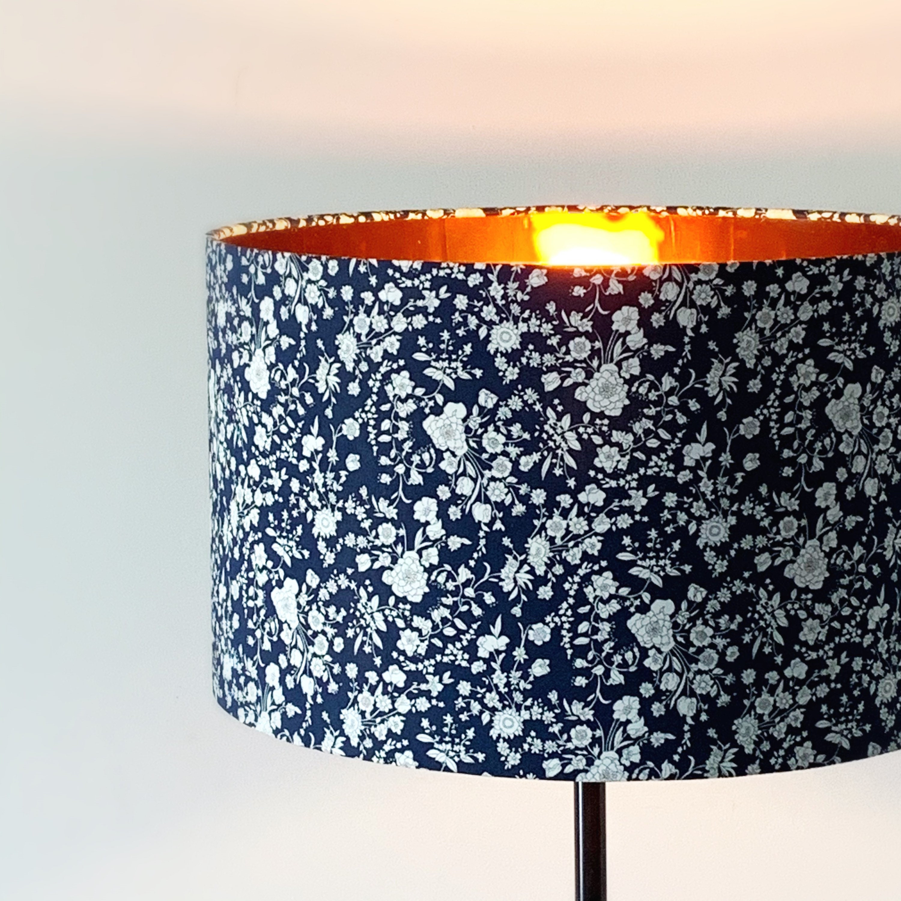 Lampshade drum lampshade in navy and white floral fabric with Etsy