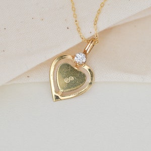 Antique Victorian S Monogram Paste Heart Pendant Necklace | Gold Fill Hand Engraved Estate Charm &quot;Sweetheart&quot;