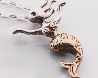 Vintage Mermaid Necklace Pendant Sterling Silver • Mythical Sea Siren Jewelry, Gifts For Sea Lover, Ocean Inspired Nautical Charm Fantasy