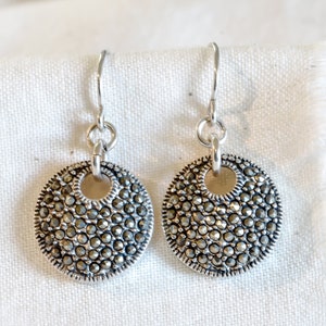 Vintage Art Deco Marcasite Circle Earrings | Silver Statement Dangle Drop Estate