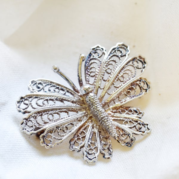 Victorian Style Vintage Butterfly Brooch | Antique Style Filigree C Clasp Estate Pin