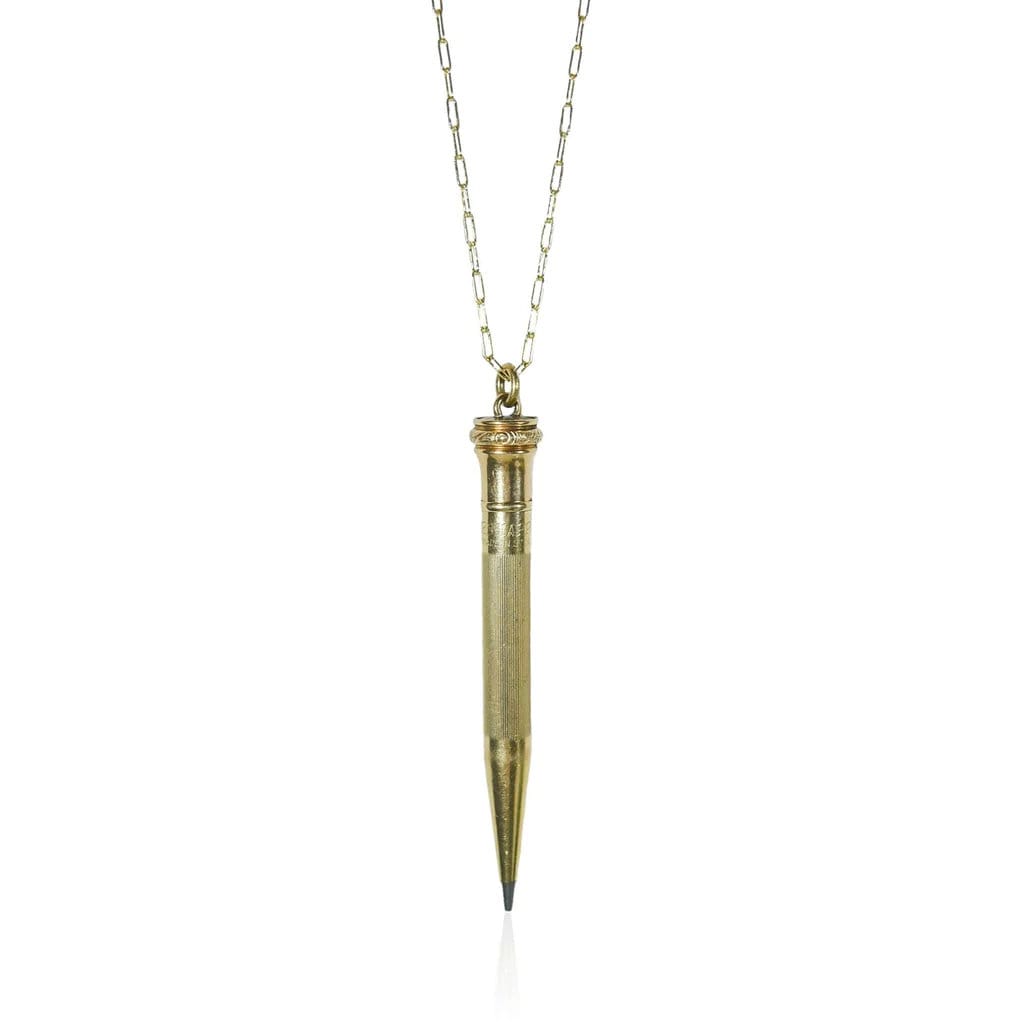 Antique Victorian Mechanical Pencil Pendant Necklace Gold Fill Hand