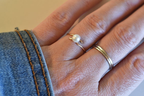 Vintage Victorian Revival Pearl Solitaire Ring • … - image 3