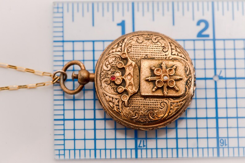 Antique Gold Plated Locket Necklace, Victorian Revival Starburst Pendant, Edwardian Keepsake image 8
