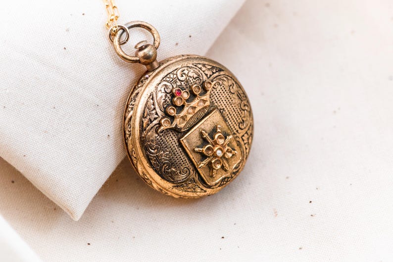 Antique Gold Plated Locket Necklace, Victorian Revival Starburst Pendant, Edwardian Keepsake image 1