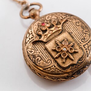 Antique Gold Plated Locket Necklace, Victorian Revival Starburst Pendant, Edwardian Keepsake image 4