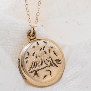 VTG Engraved Love Bird Locket • Antique Style Jewelry • Gold Fill Estate Necklace • Tiny Picture Frame • Personalized Pendant G B L Monogram
