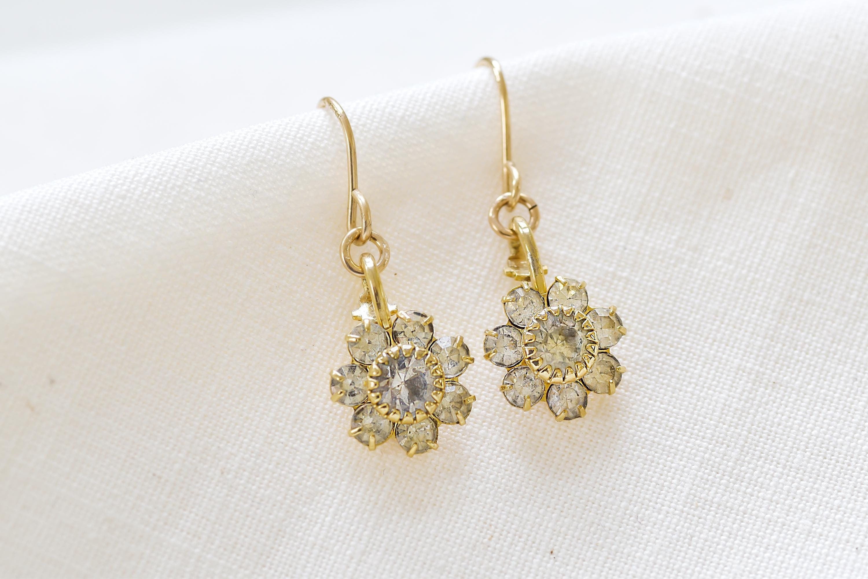 Vintage Flower Drop Earrings • Gold Plated Costume Jewelry
