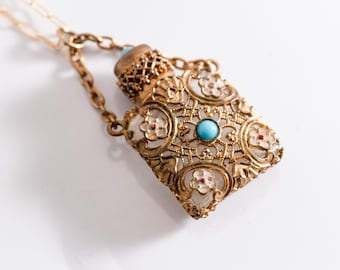 Vintage Perfume Bottle Necklace – Boho Pendant For Women, Graduation Gift for Her, Mom Gift, Secret Keepsake Pendant, Filigree Trinket Box
