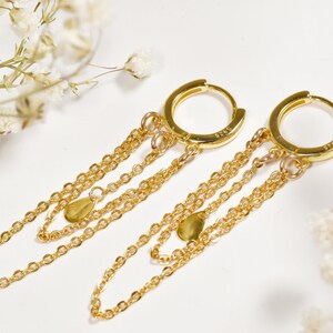 Chain Hoop Earrings | Gold Plated 925 Sterling Silver C Hoops Small Dainty Simple Drop Dangle Sleep Everyday Cartilage Minimalist Earrings