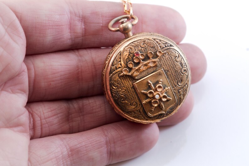 Antique Gold Plated Locket Necklace, Victorian Revival Starburst Pendant, Edwardian Keepsake image 7