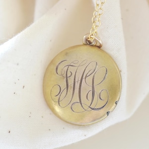 Antique Locket Victorian Necklace I H L Monogram Jewelry Initial Locket Pendant Necklace Gold Fill Vintage Locket Hand Engraved Estate Charm