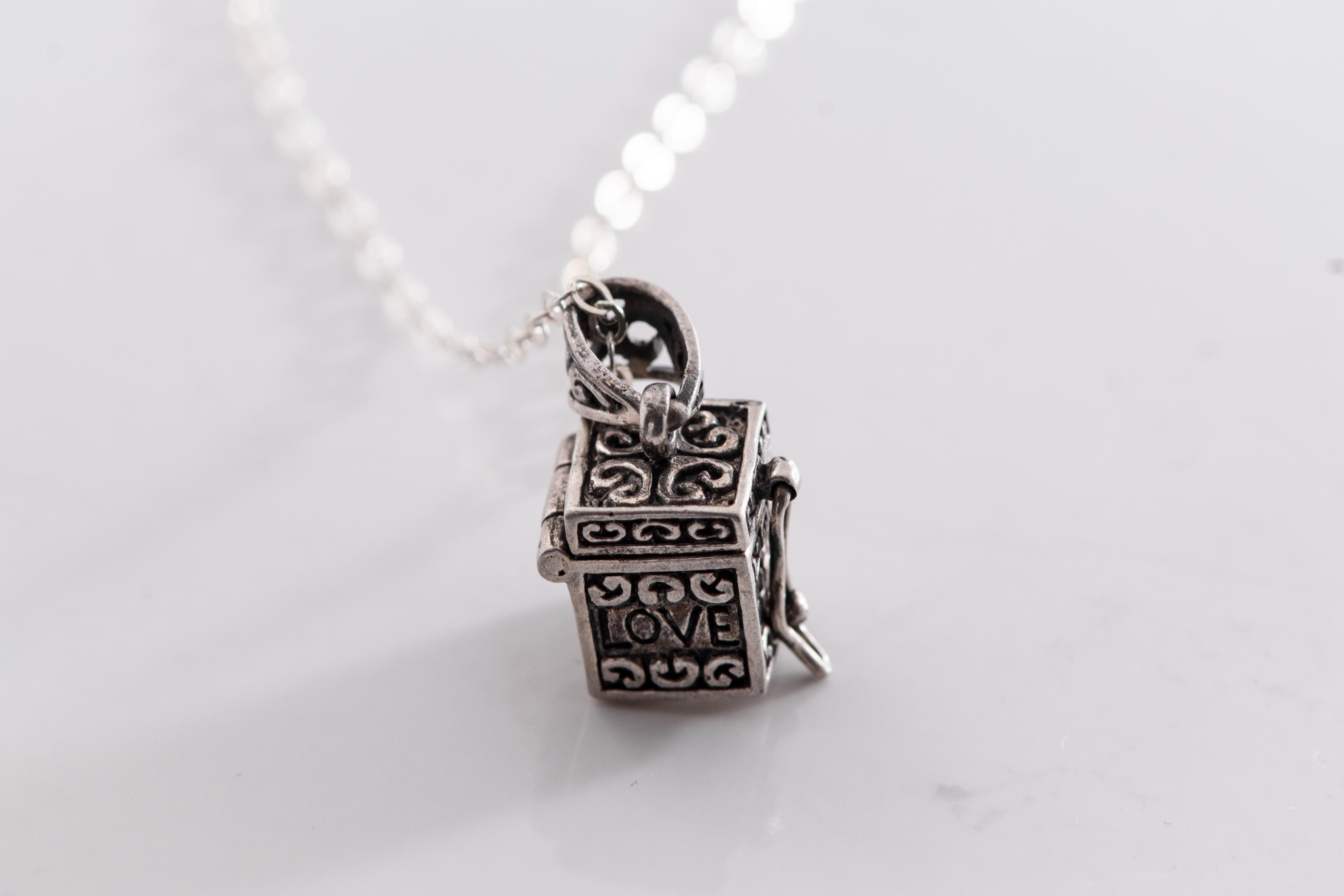 Lock Box Religious Vintage Prayer Box Locket Necklace Sterling Silver • HOPE FAITH LOVE ...