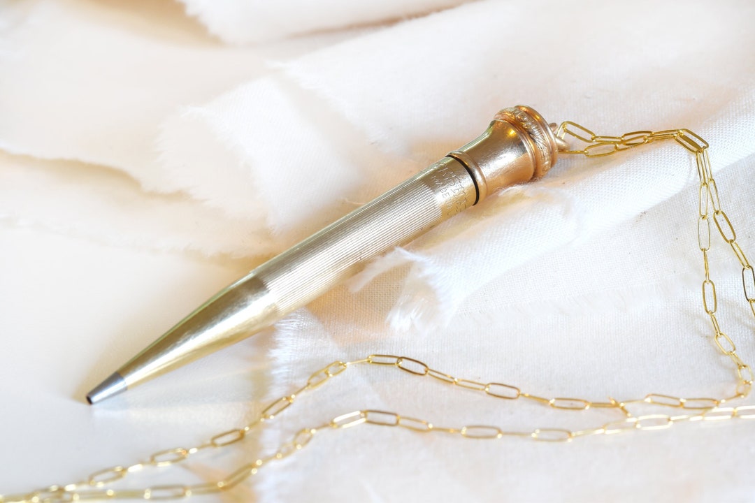 Antique Victorian Mechanical Pencil Pendant Necklace Gold Fill Hand