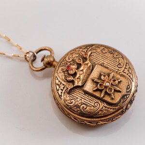 Antique Gold Plated Locket Necklace, Victorian Revival Starburst Pendant, Edwardian Keepsake image 3