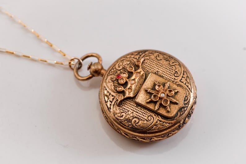 Antique Gold Plated Locket Necklace, Victorian Revival Starburst Pendant, Edwardian Keepsake image 3