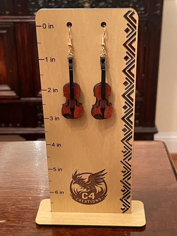 Violin Earrings - Great Gift For Violinist or Viola Player - Made from laser cut stained wood and acrylic with hypoallergenic hardware