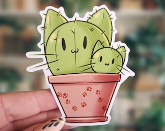 Cat-ctus Vinyl Sticker - Cat Cactus Stickers, Succulent, Laptop Sticker