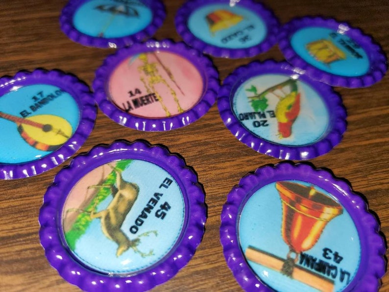 54 don Clemente Loteria Bingo Deck or Chips Purple with epoxy sticker
