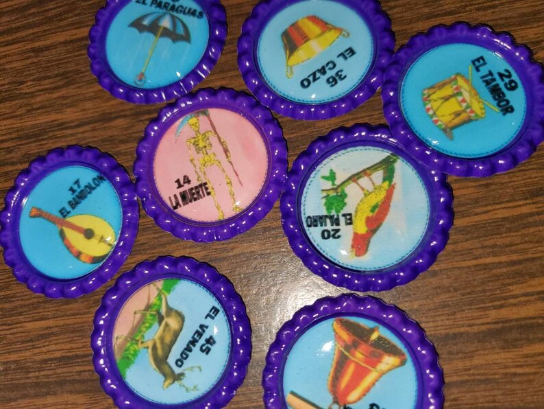 54 don Clemente Loteria Bingo Deck or Chips Purple with epoxy sticker
