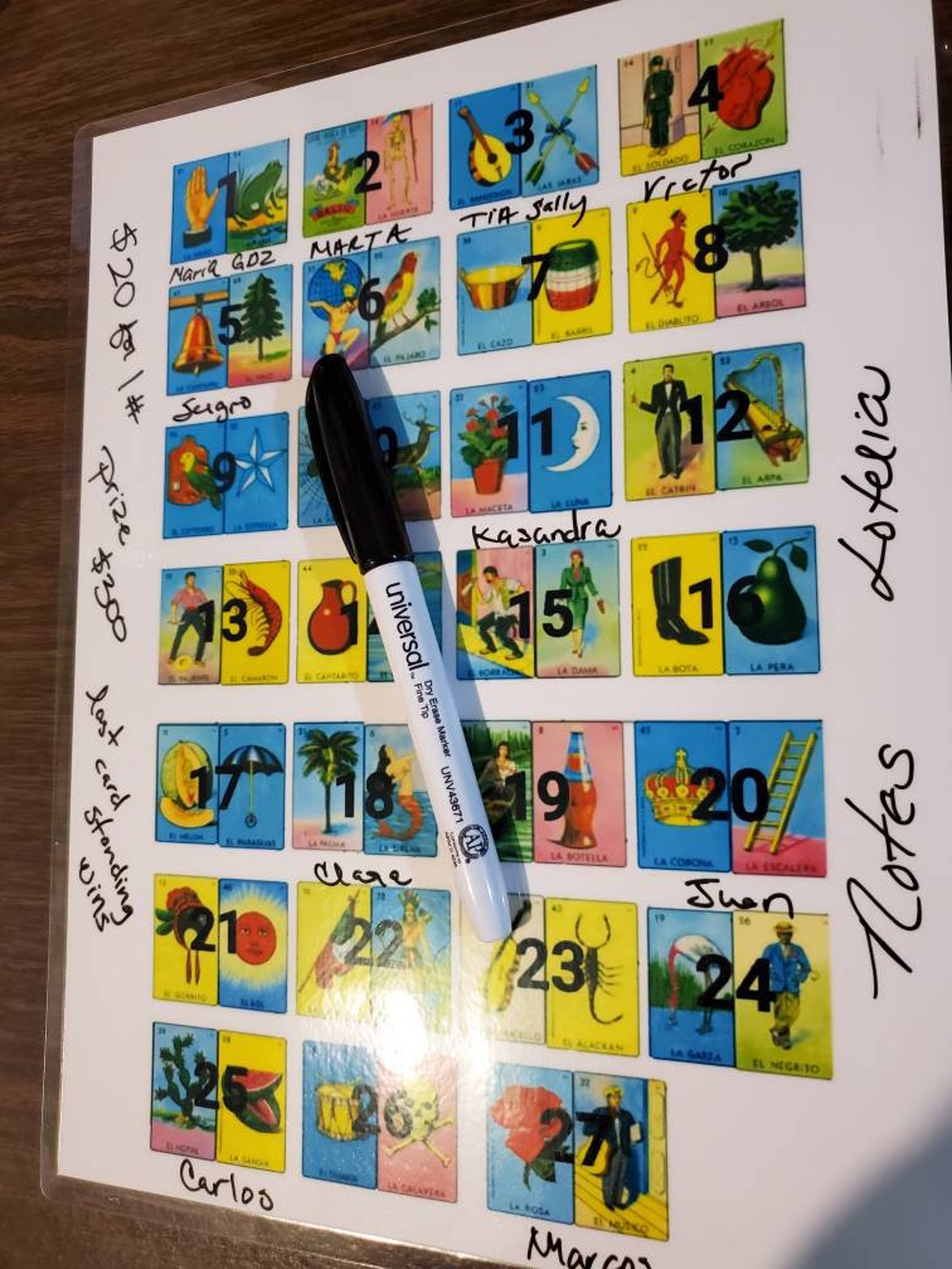 1 Laminated Loteria Raffle Note Sheet Bingo Chalupa Numbers Etsy