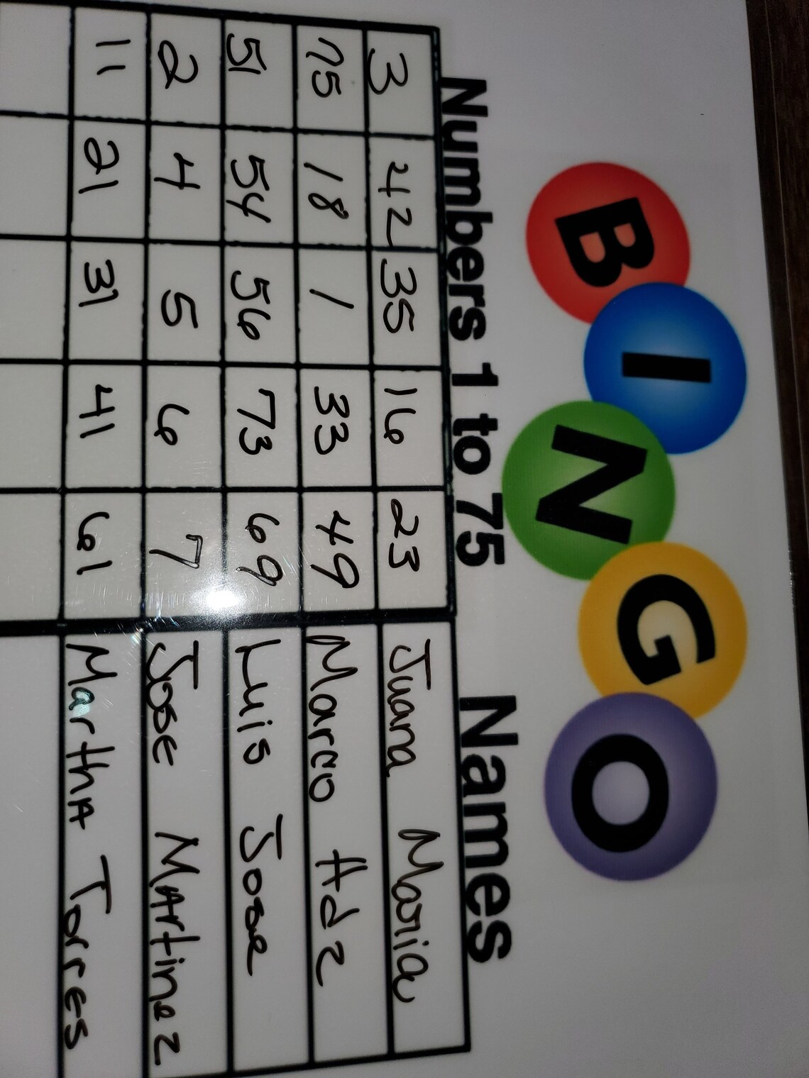 1 Laminated BINGO Raffle Note Sheet Bingo Loteria 5 Numbers Box and