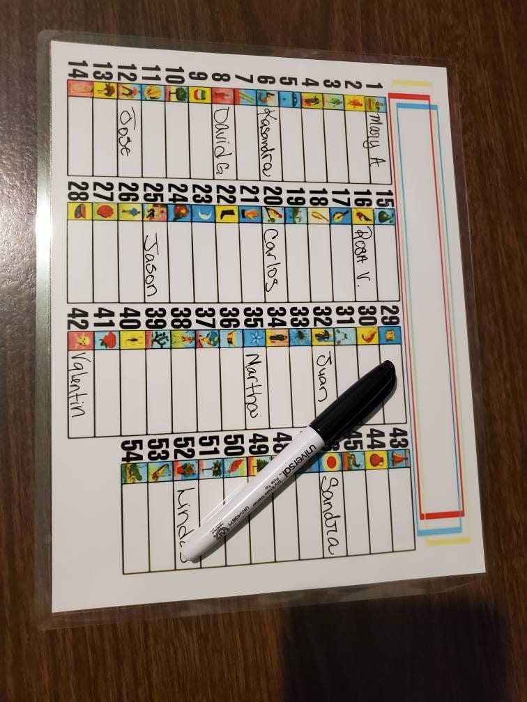 LOTERIA Game Raffle Sheets Laminated Notebook Numbers Name BINGO