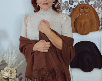 Chocolate Brown Mexican Rebozo Shawl – Handwoven Cotton Wrap with Fringes – Artisanal Telar Design