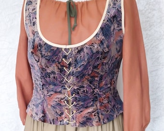 Corpiño medieval de terciopelo estampado. Corpiño renacentista. Talla grande.